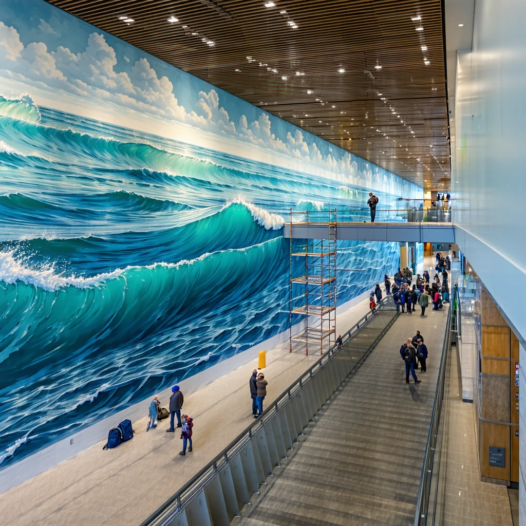 'Les Marées' Mural Reaches Midpoint at Burlington Central Transit Hub